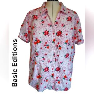 NWOT button-down flowered shirt by Basic Editions, women's size 4X